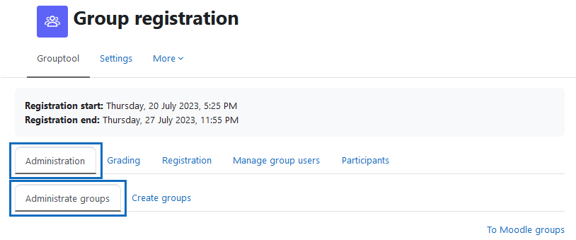 Screenshot: Open group administration