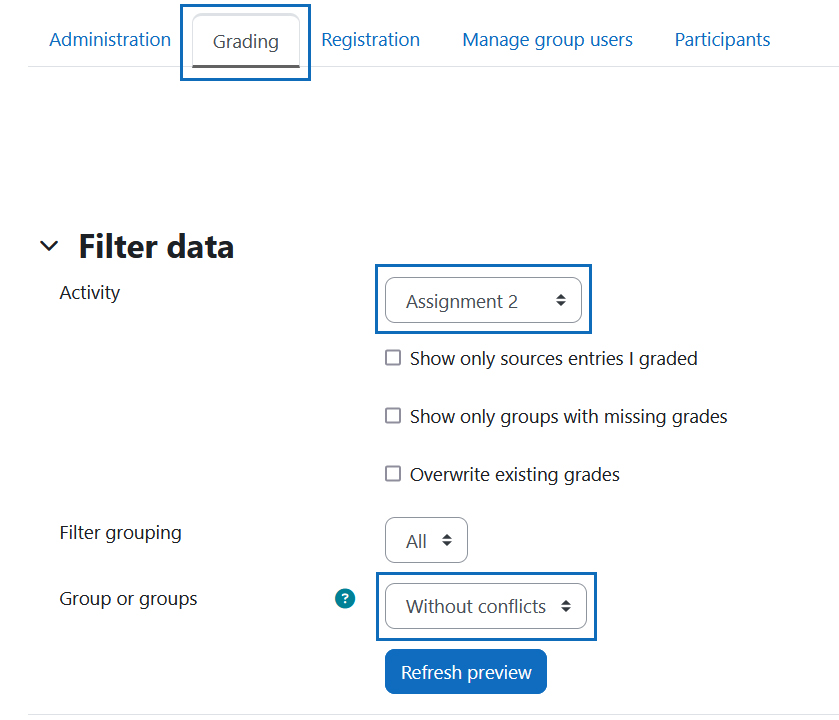 Screenshot: Filter data