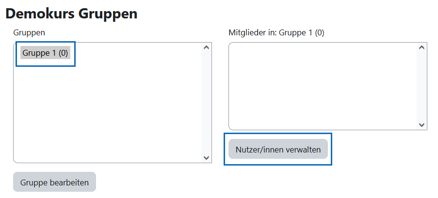 Screenshot: Gruppe auswählen und 