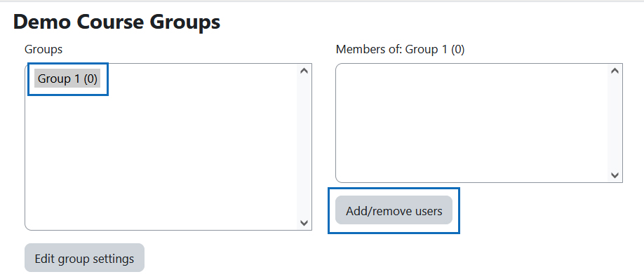 Screenshot: Select group and click 