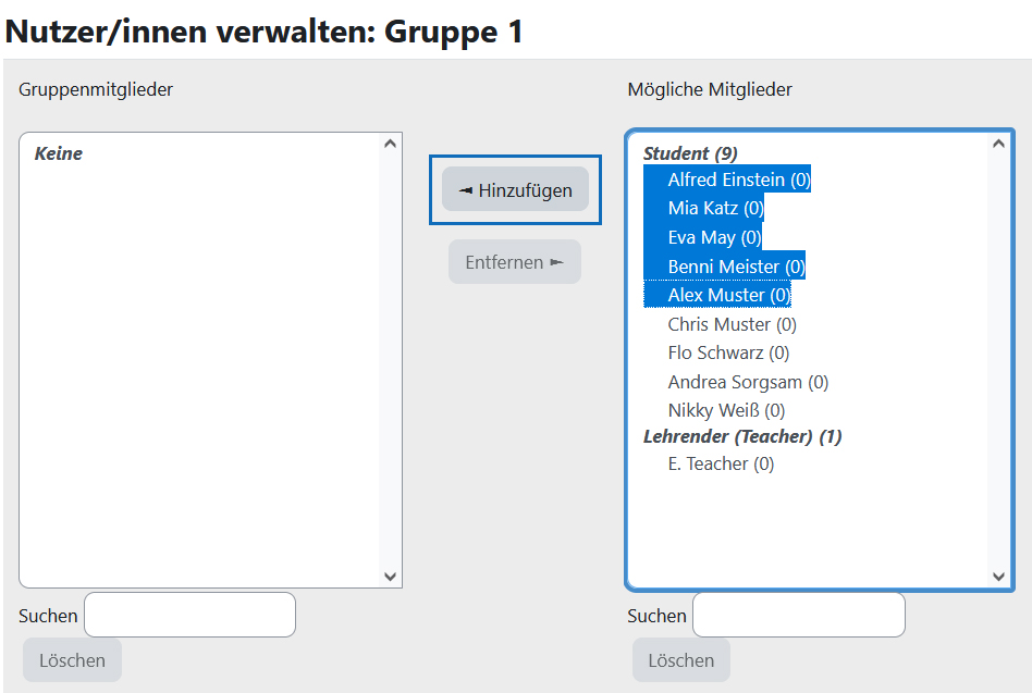 Screenshot: Add several participants to a group