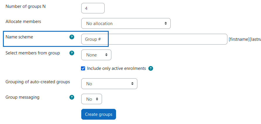 Screenshot: Create group - name scheme