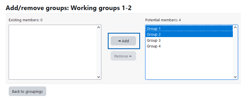 Screenshot: Add groups to a grouping