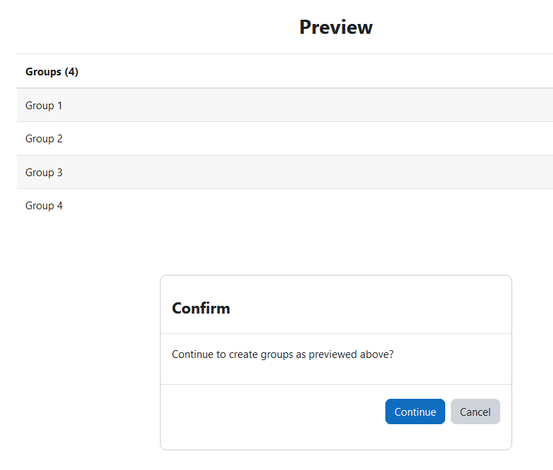 Screenshot: Create groups - preview