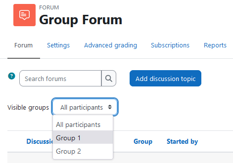 Screenshot: Filter by groups in a group forum