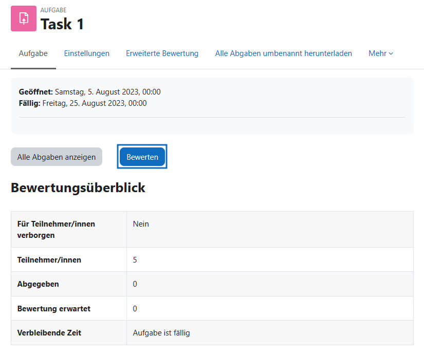 Screenshot: Aufgabe bewerten