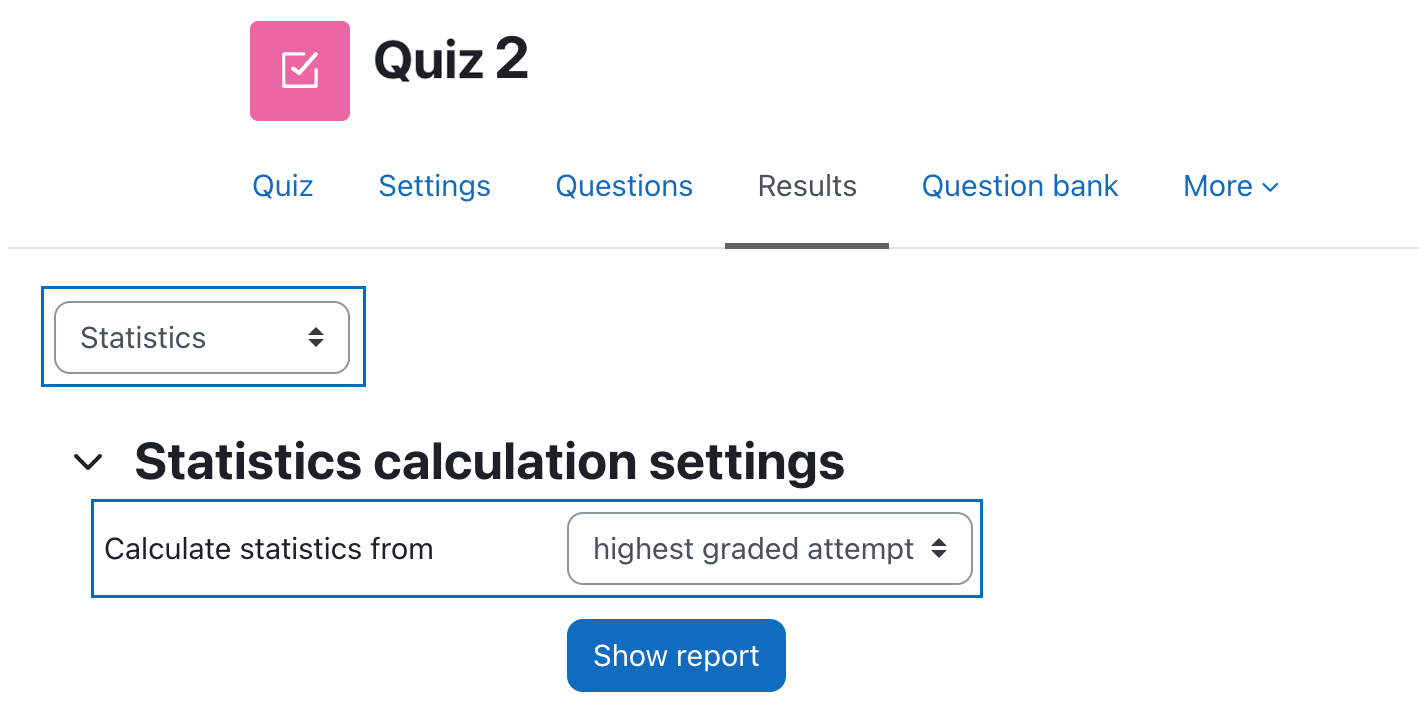 Screenshot of the opened quiz on which you can see how to open the quiz statistics