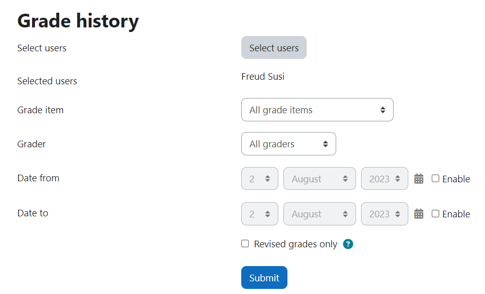 Screenshot grade history settings
