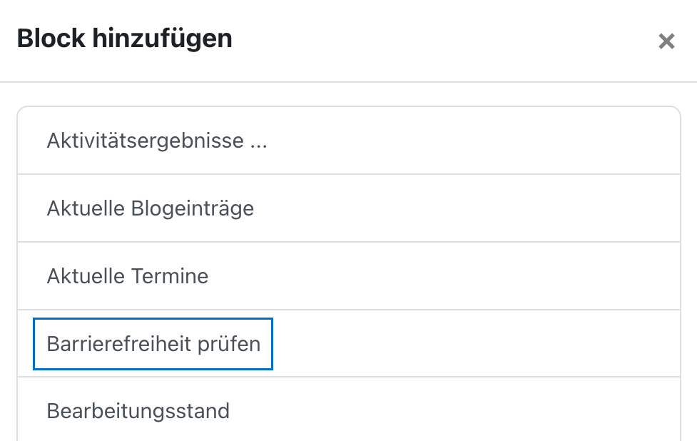 Block Barrierefreiheit prüfen hinzufügen