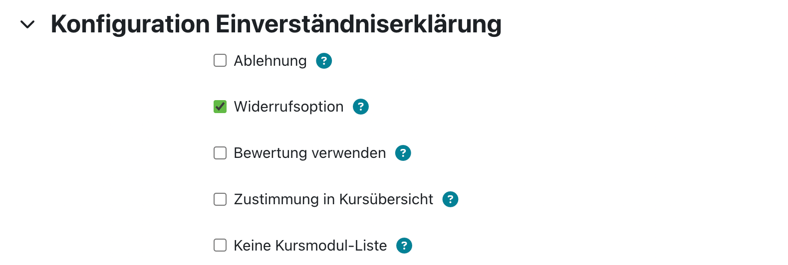 Screenshot der Konfigurationsmöglichkeiten der Einverständniserklärung