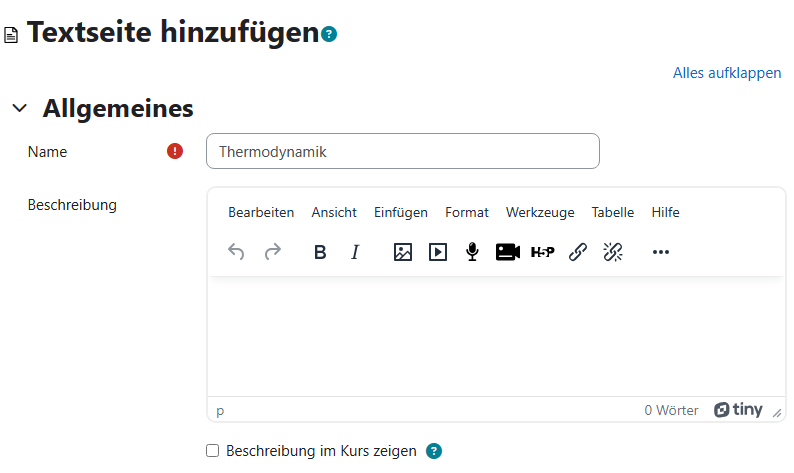 Screenshot: Gewünschten Namen eintragen