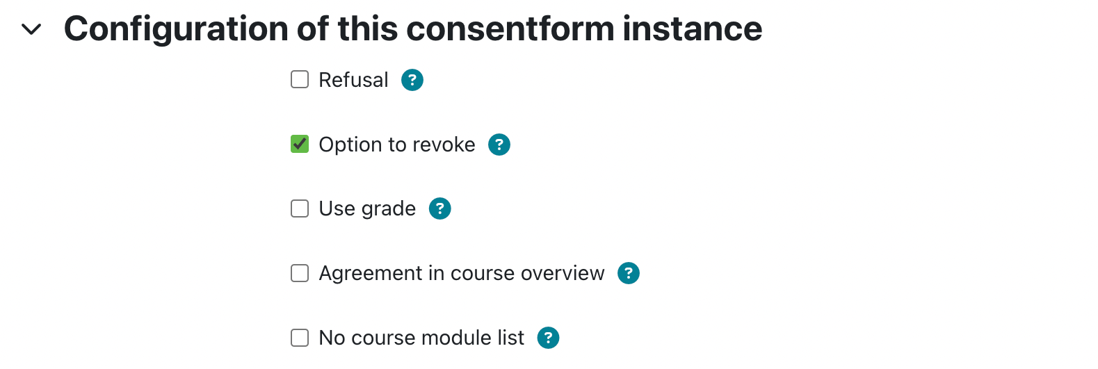 Screenshot of the configuration options of the consentform
