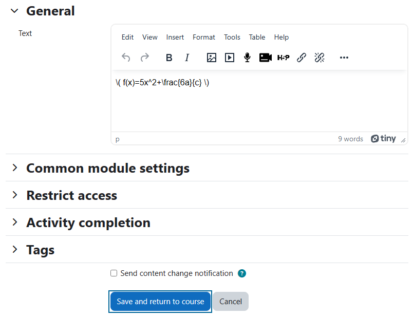 Screenshot: Insert LaTeX Code within the HTML Editor