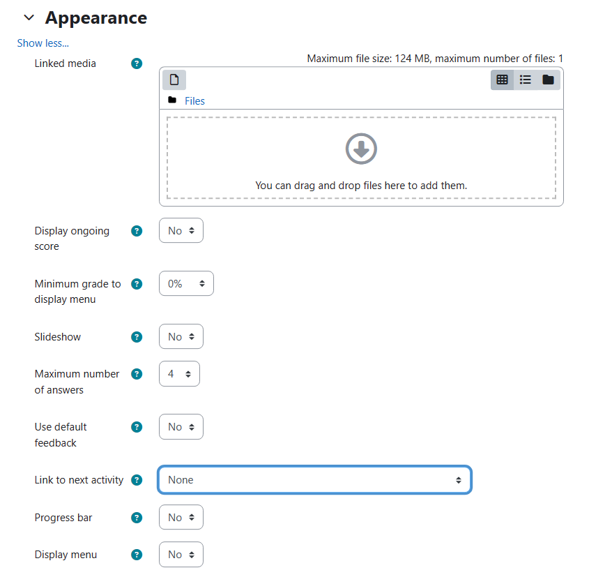 Screenshot: Set parameters for appearance options