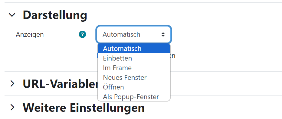 Screenshot: Darstellungsoption wählen