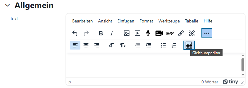 Screenshot: Gleichungseditor im HTML Editor finden