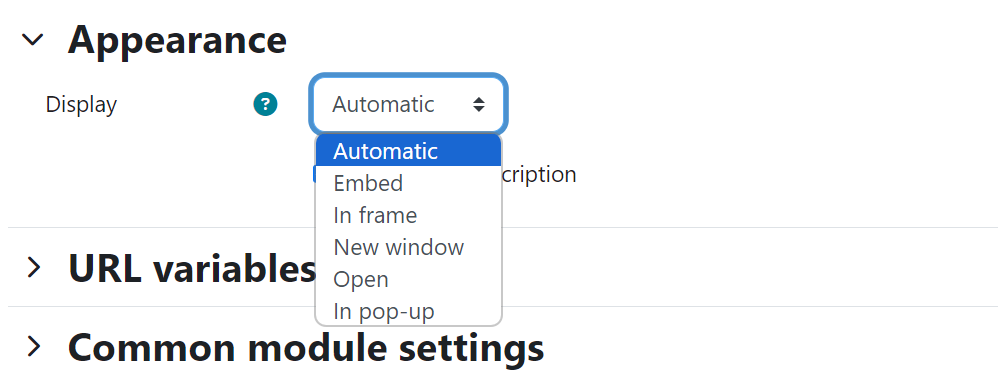 Screenshot: Select display option