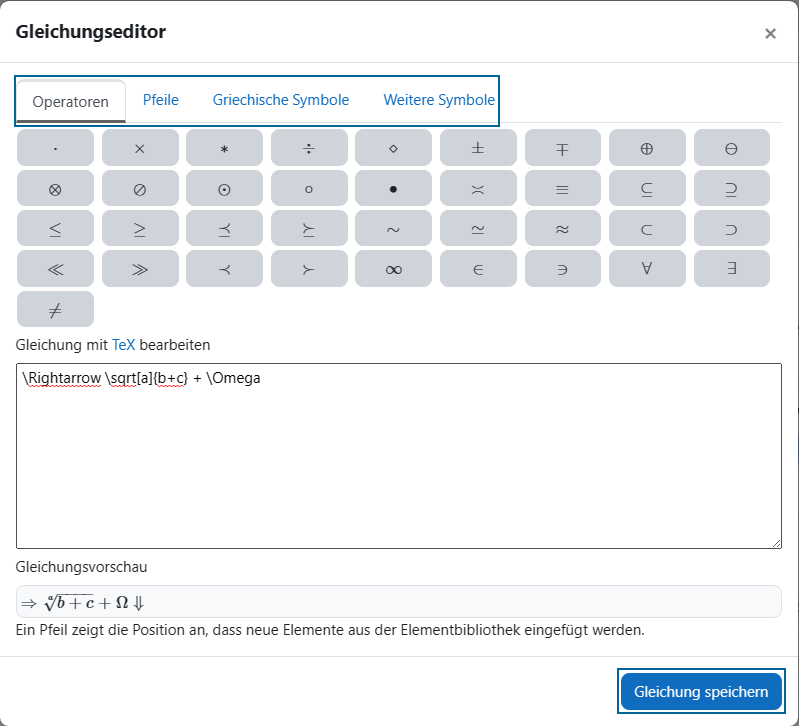 Screenshot: Gleichungseditor aufrufen und bedienen