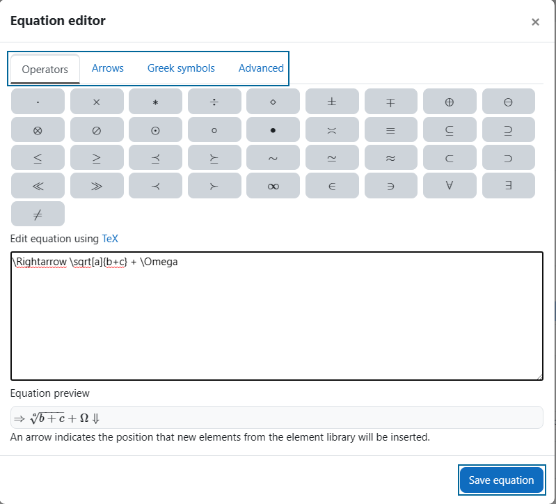 Screenshot: Open and utilize the equation editor