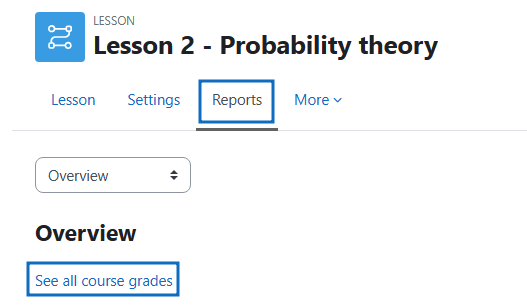 Screenshot: View results in lesson and see all course grades