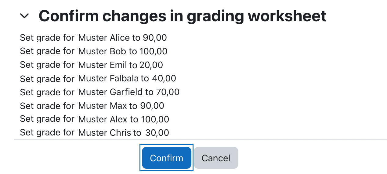 Confirm changes in grading worksheet with a button
