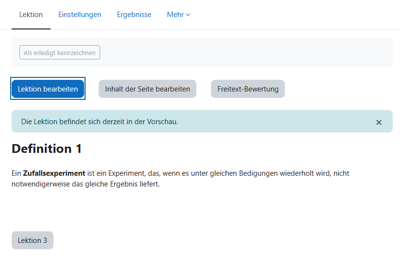 Screenshot: Lektion bearbeiten