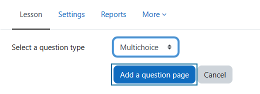 Screenshot: Select multichoice and add to a question page