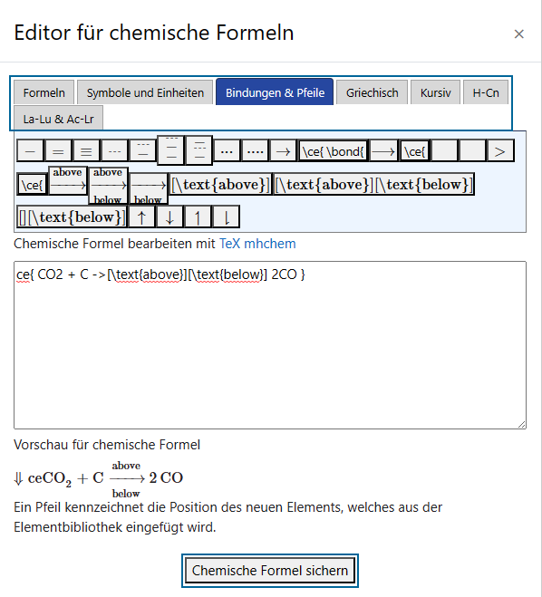 Screenshot: Editor für chemische Formeln aufrufen