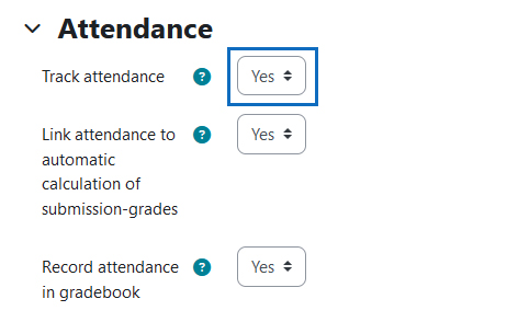 Screenshot: attendance settings