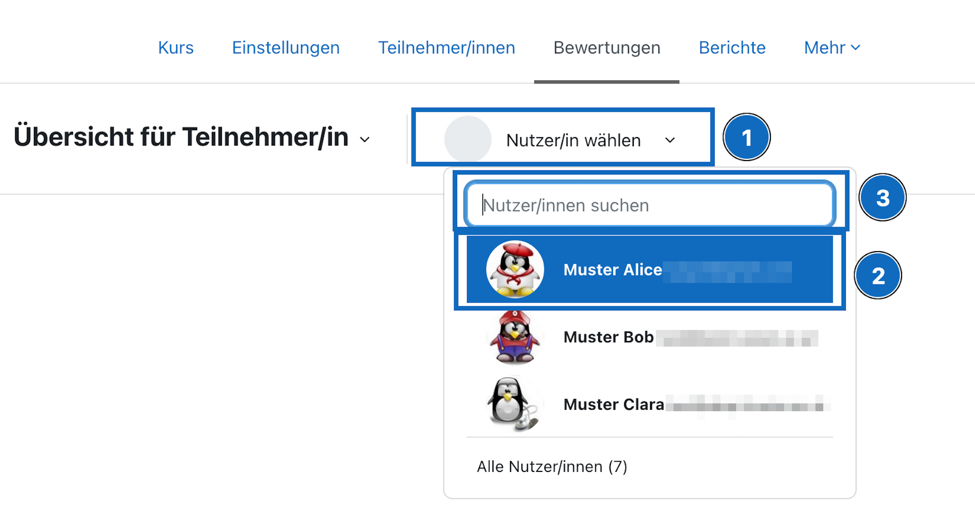 Screenshot zeigt Liste von Nutzer*innen, angezeigt im Drop.down-Menü 
