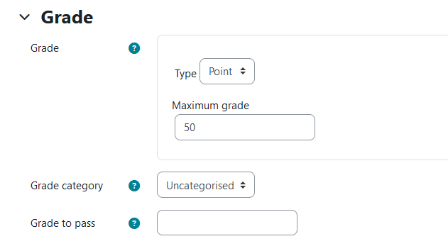 Screenshot: grade settings for 