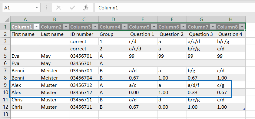 Screenshot: Ergebnis-CSV-Datei in Excel importiert