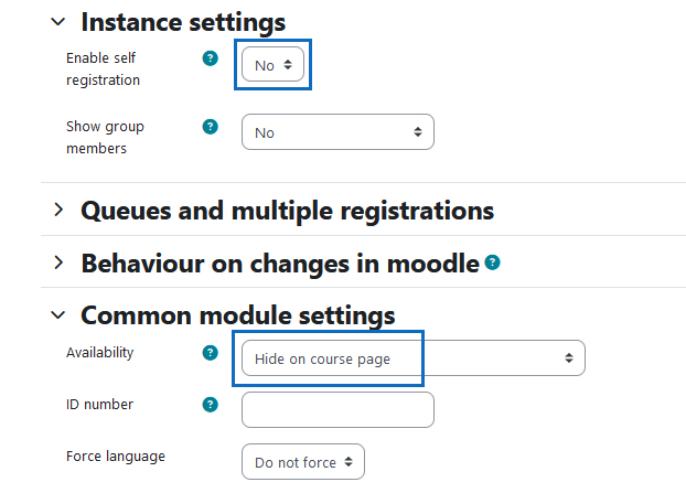 Screenshot: settings of a 