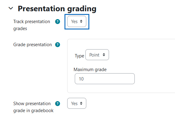 Screenshot: settings for presentation grading