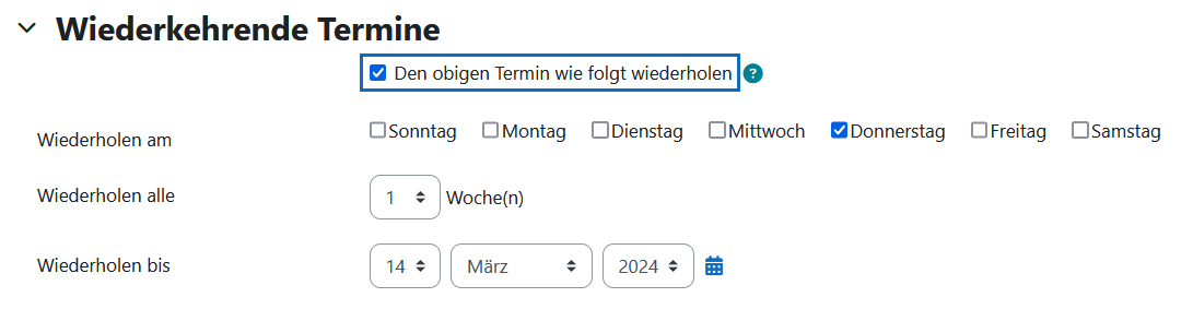 Screenshot: Einstellungen für wiederkehrende Termine