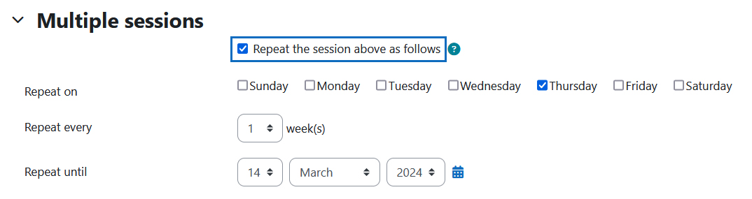 Screenshot: settings for multiple sessions