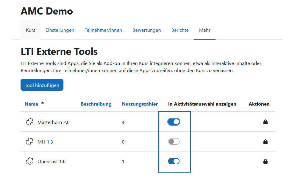 Screenshot: In der Ansicht können externe Tools mittels eines Schiebereglers sichtbar gemacht werden.