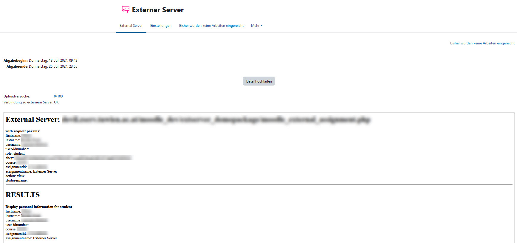 Screenshot: External Server aus User-Sicht