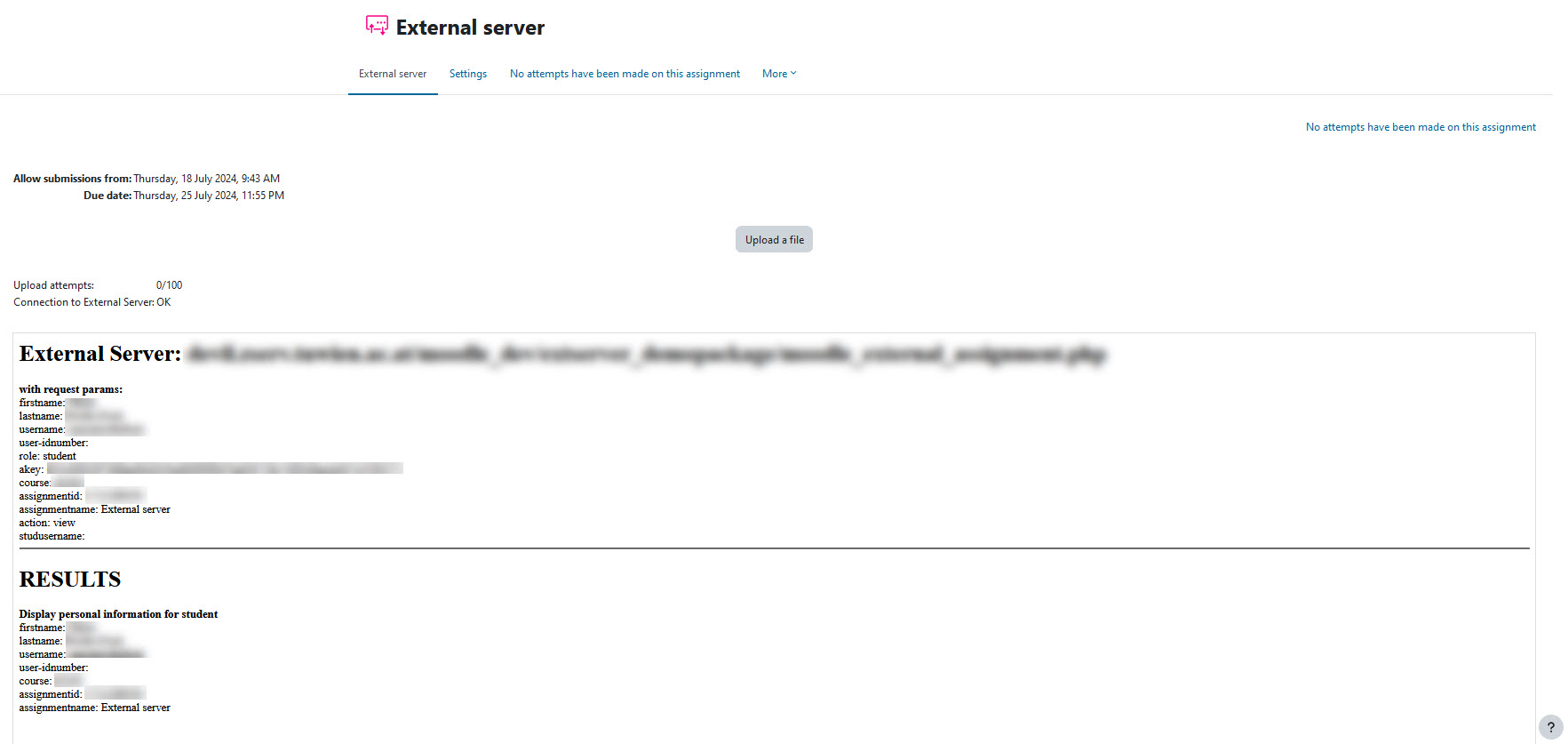 Screenshot: External server user view