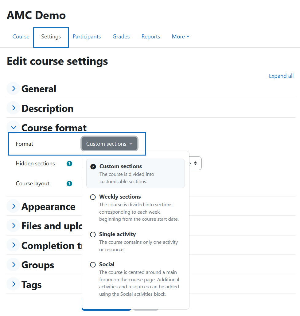 Screenshot change course format