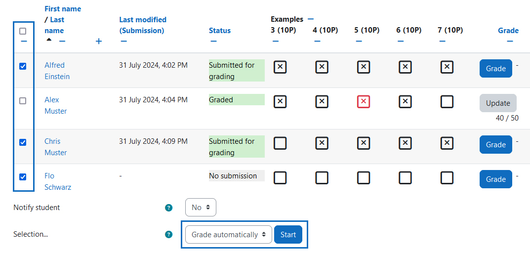 Screenshot: conduct automatically grading