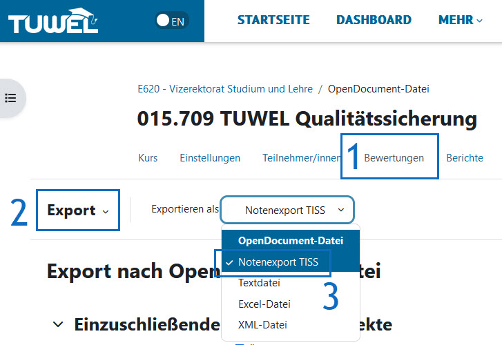 Screenshot Notenexport TISS