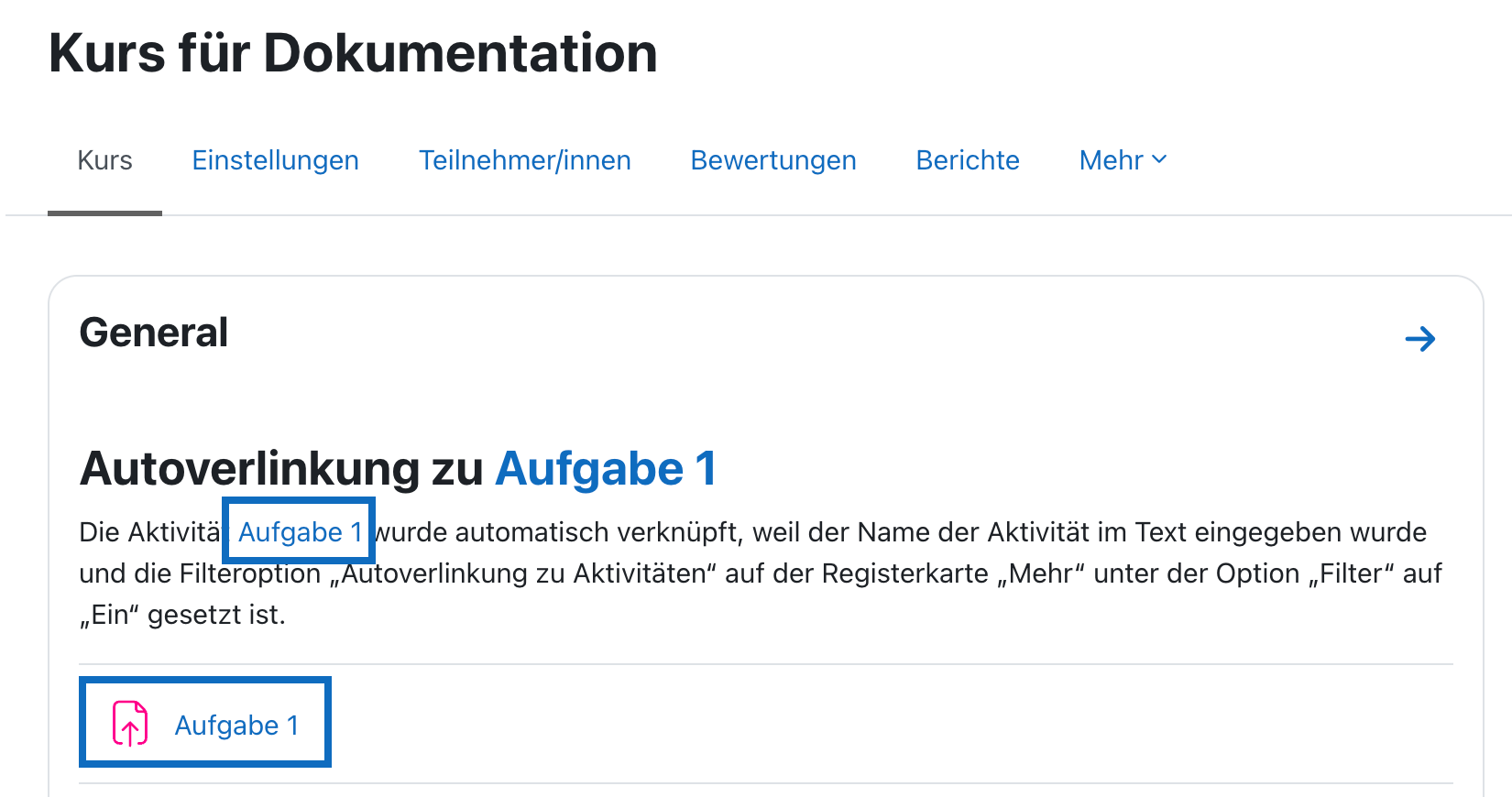 Screenshot zeigt Hervorhebung in einem Text durch den aktivierten Filter