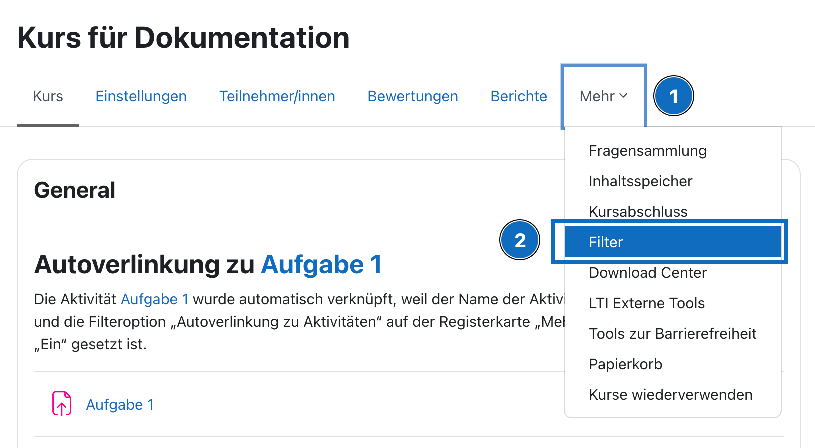 Screenshot zeigt Drop-down-Menü