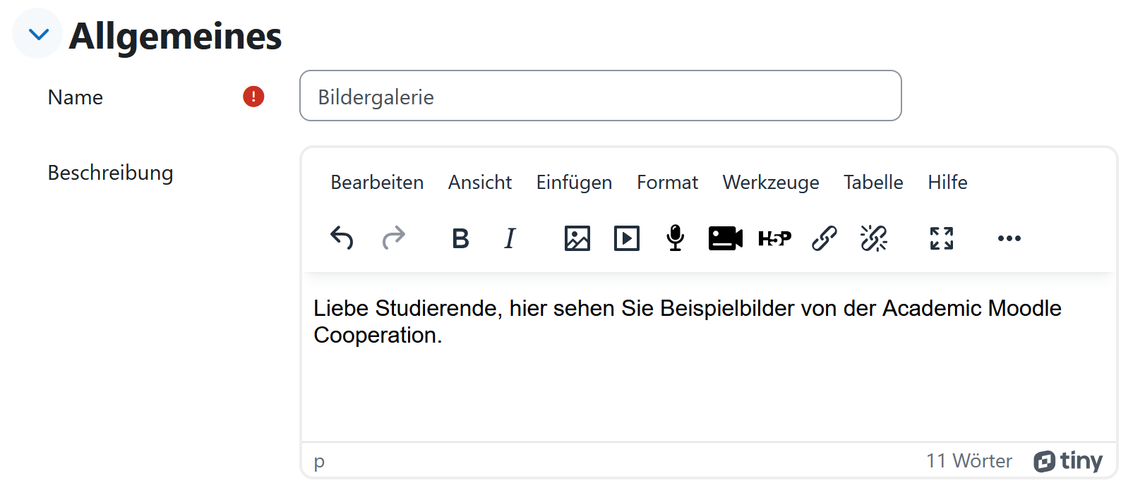 Screenshot: Name und Beschreibung in den Einstellungen ergänzen.