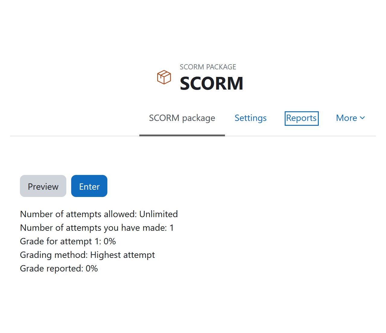 Start or preview the uploaded SCROM package