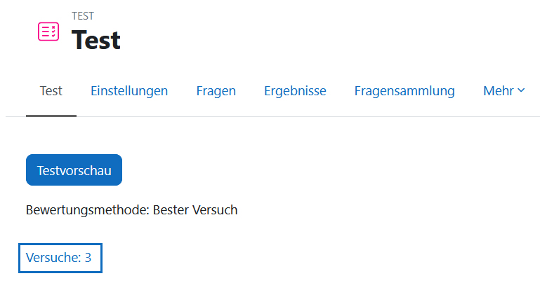 Screenshot: Test-Versuche aufrufen