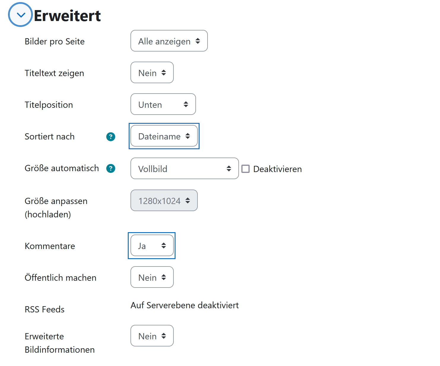 Screenshot: Weitere Parameter setzen