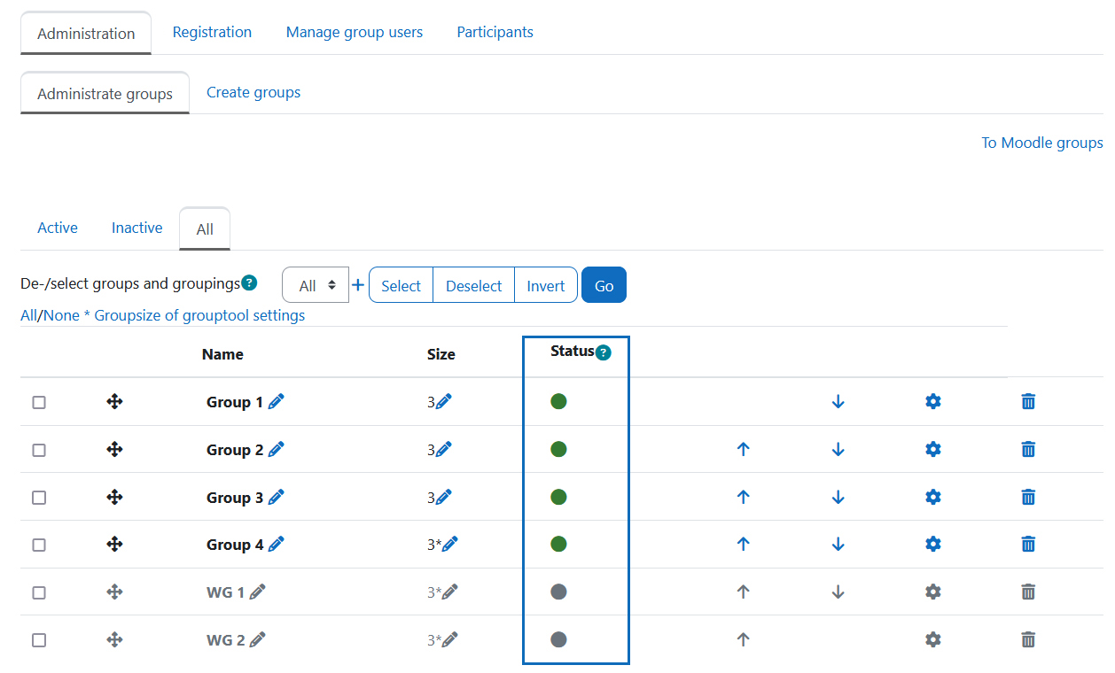 Screenshot: Status groups