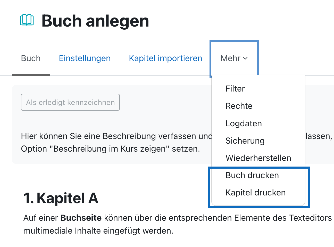 Screenshot zeigt Drop-down-Menü 